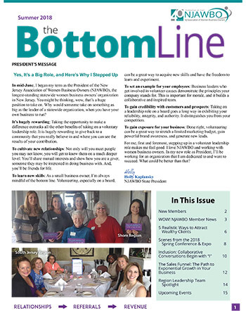 Summer 2018 issue of NJAWBO's The Bottom Line