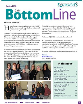 Spring 2018 issue of NJAWBO's The Bottom Line